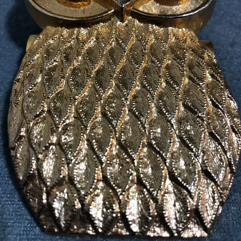 Vintage Golden Owl Desk Paper Holder Clip paperweight Hunt Mfg. Co Gold Metal